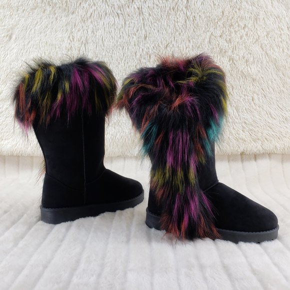 BAMBOO Shoes - Chi Chi Black Multi Faux Fur Thick Lined Winter Boots
